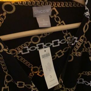 Blk midi wrap dress chain print size 16 USA 3 CA